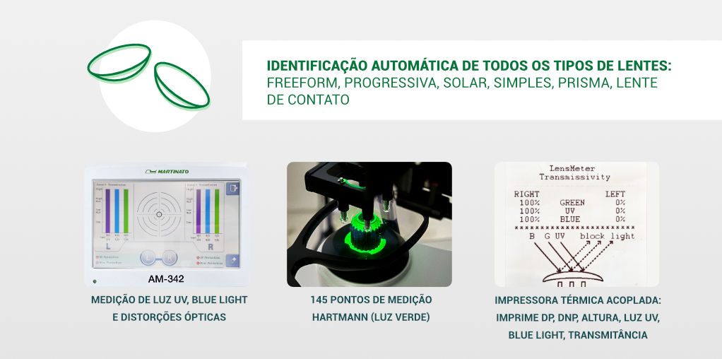 descricao Lensômetro digital pro am-342 martinato: 145 pontos de hartmann, impressora termica, luz uv, blue light